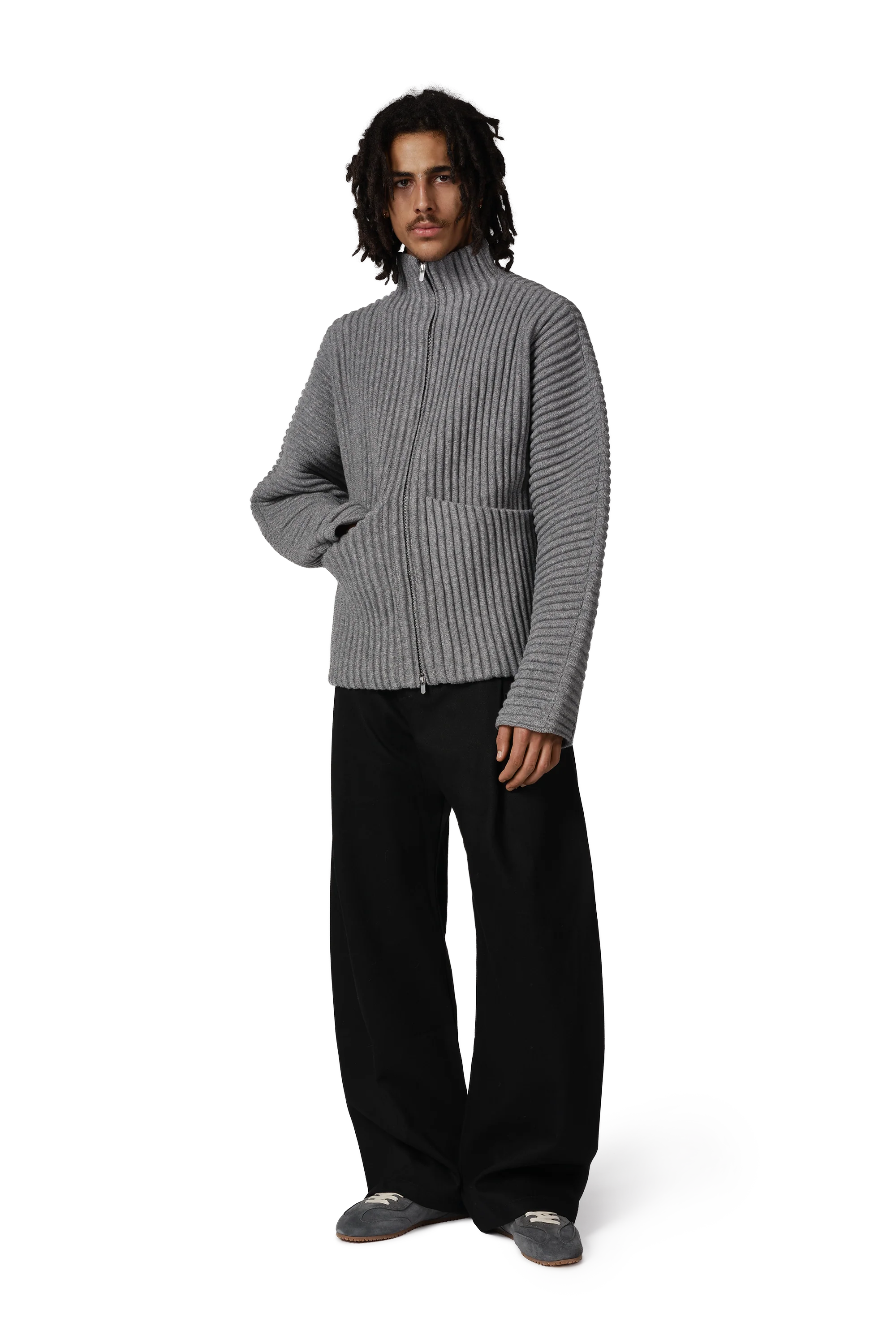 Globe Rib Knit Cardigan in Rhino - Image 10