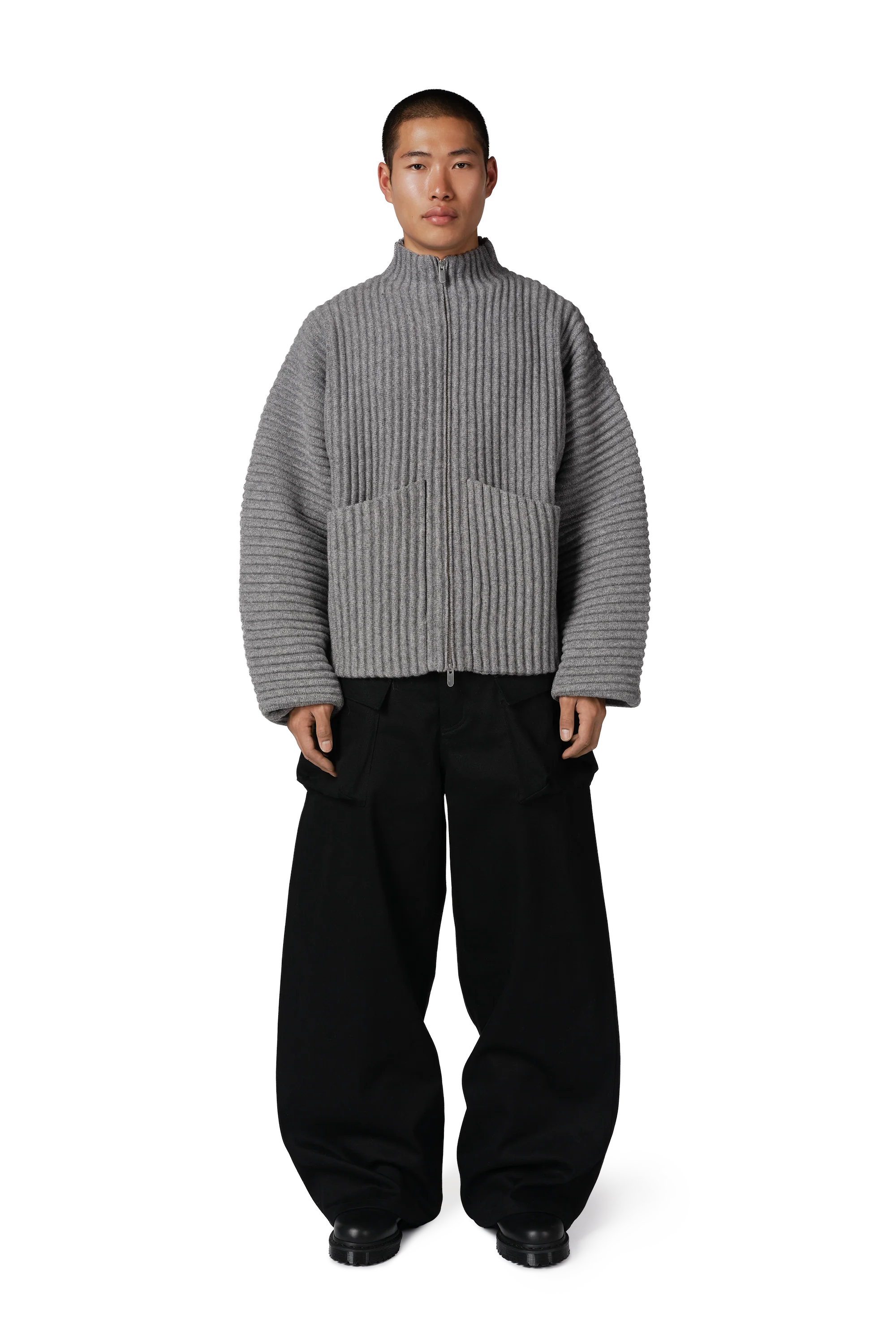 Globe Rib Knit Cardigan in Rhino - Image 4