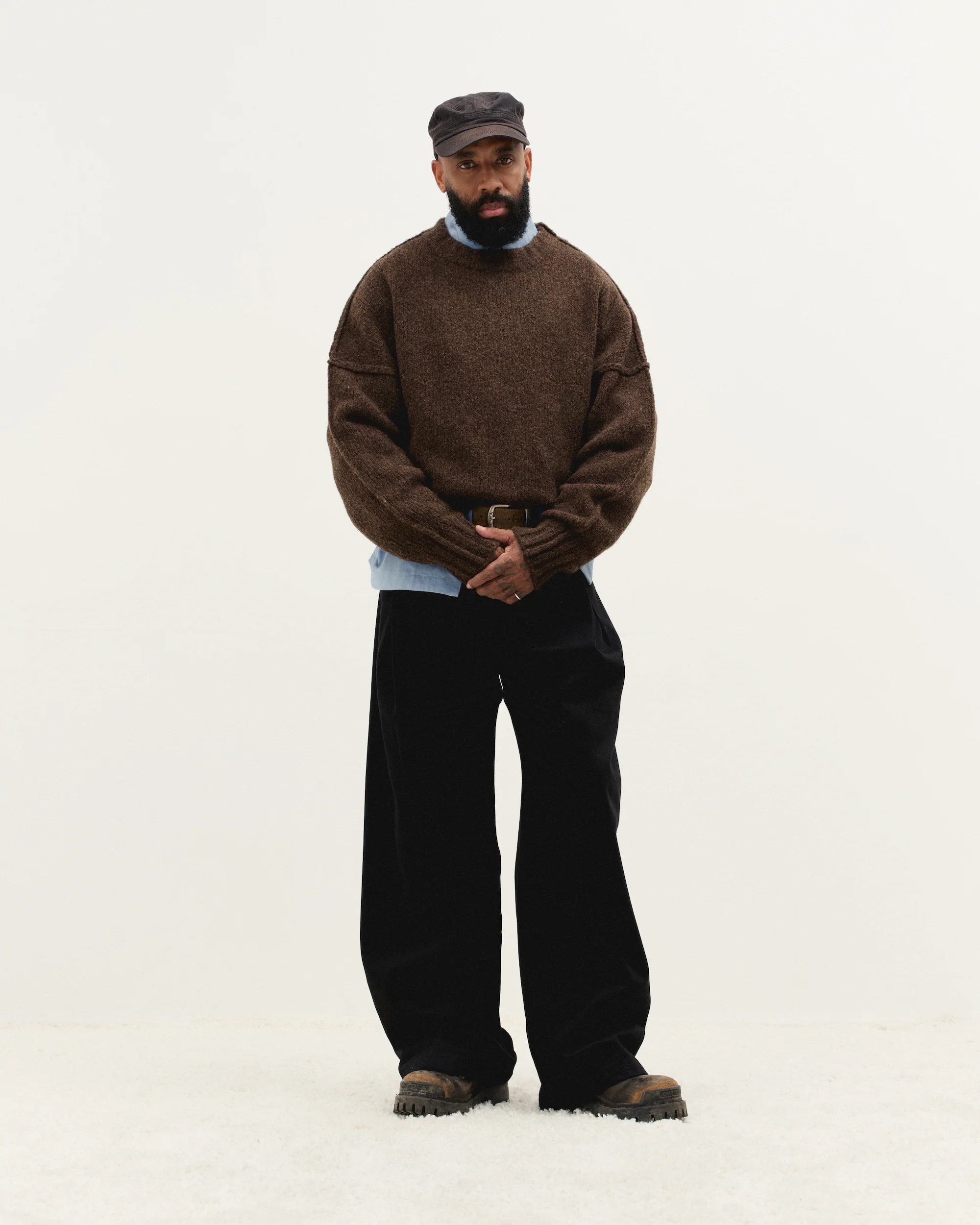 Wool Knit Crewneck in Chestnut Grain - Image 3