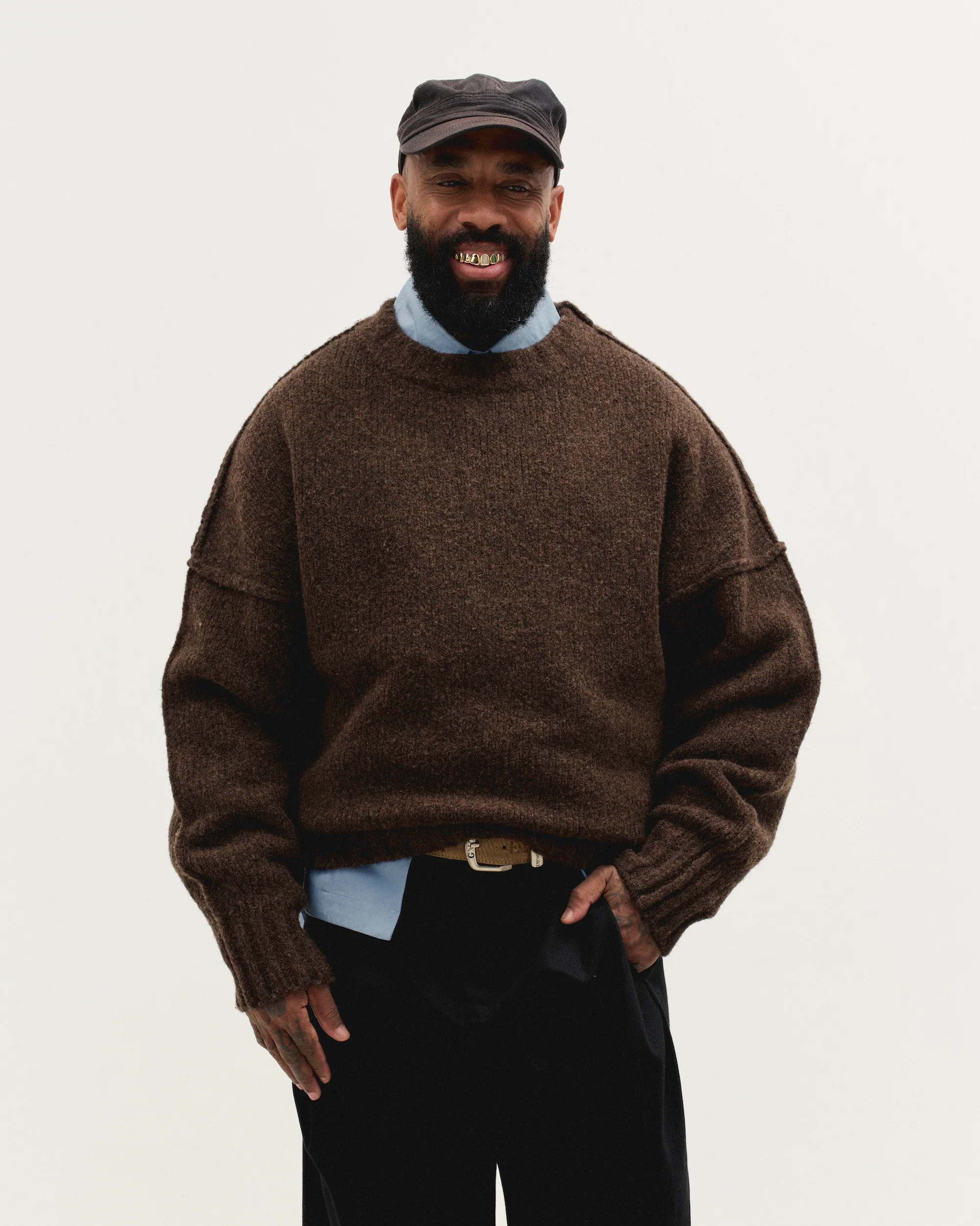 Wool Knit Crewneck in Chestnut Grain - Image 4